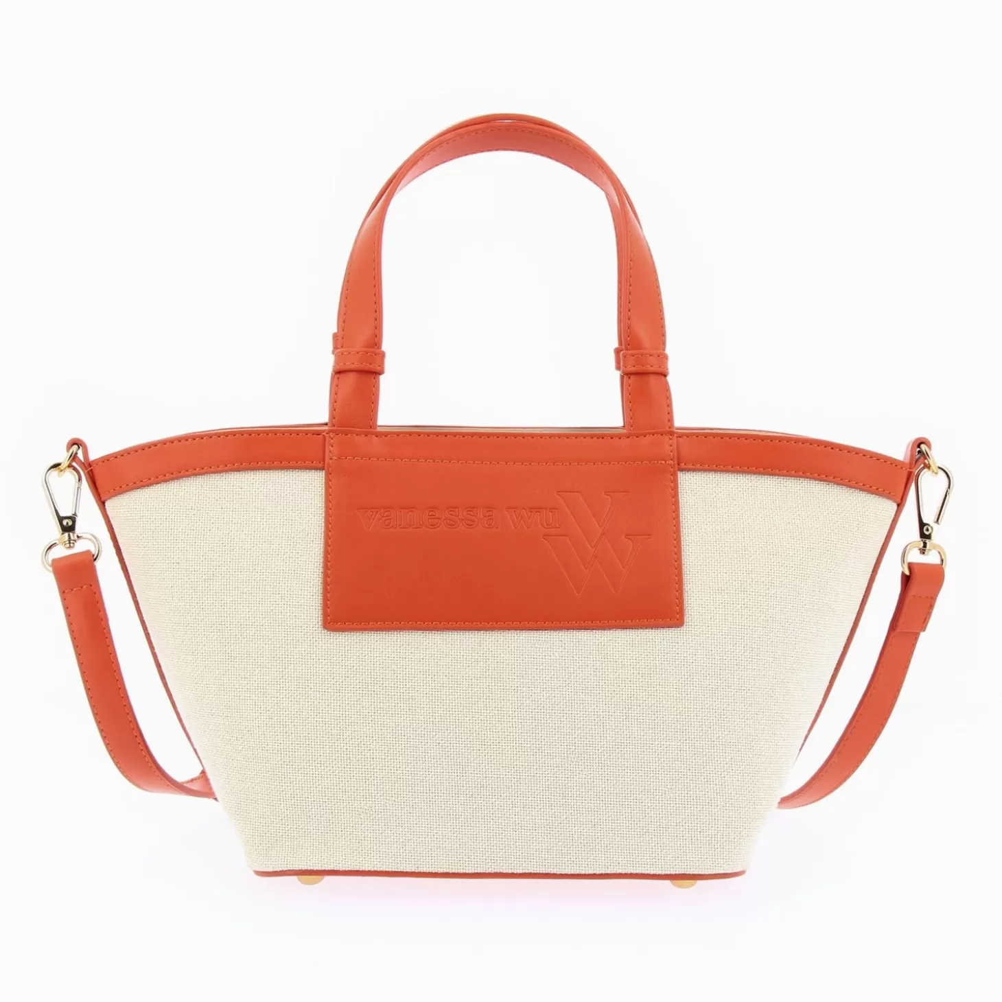 Vanessa Wu Petit Sac Cabas Trapeze Eve Beige Et Orange Clearance